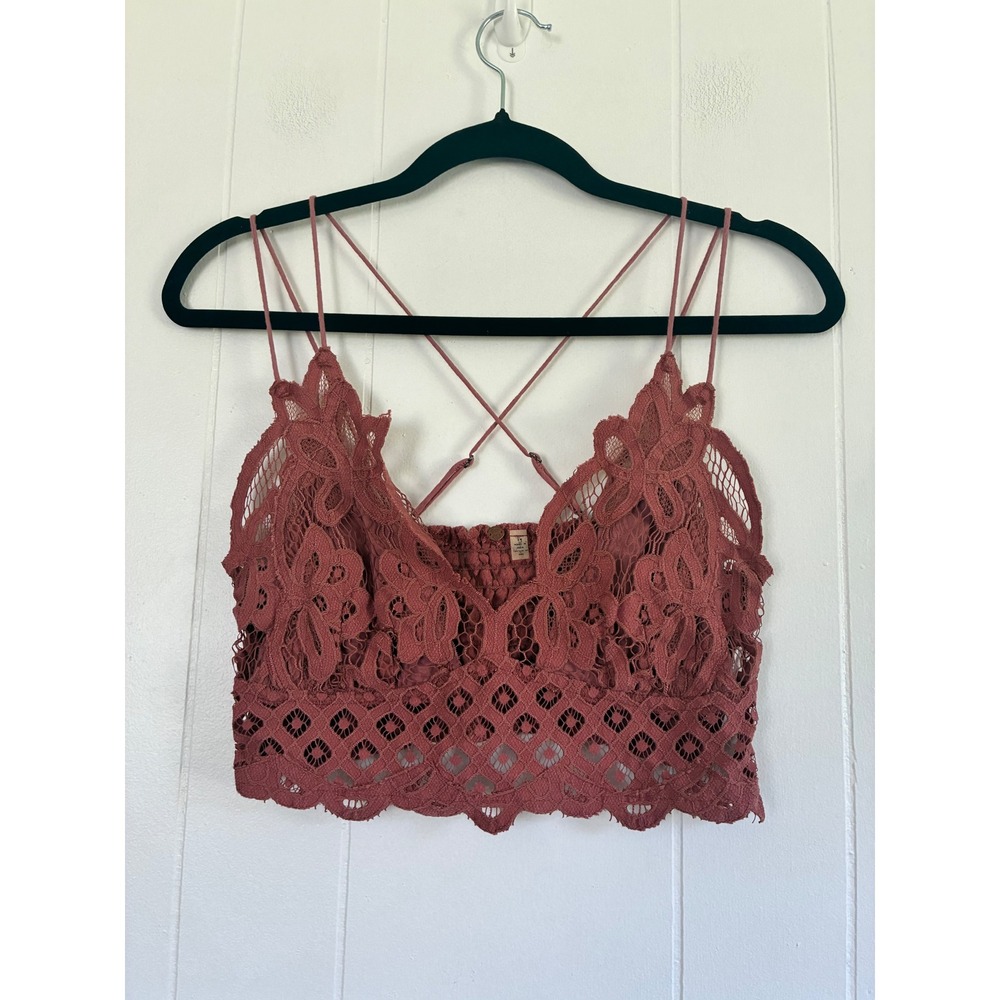 Free People FP One Adella Bralette Lace Boho Crop Top Dusty Rose XS